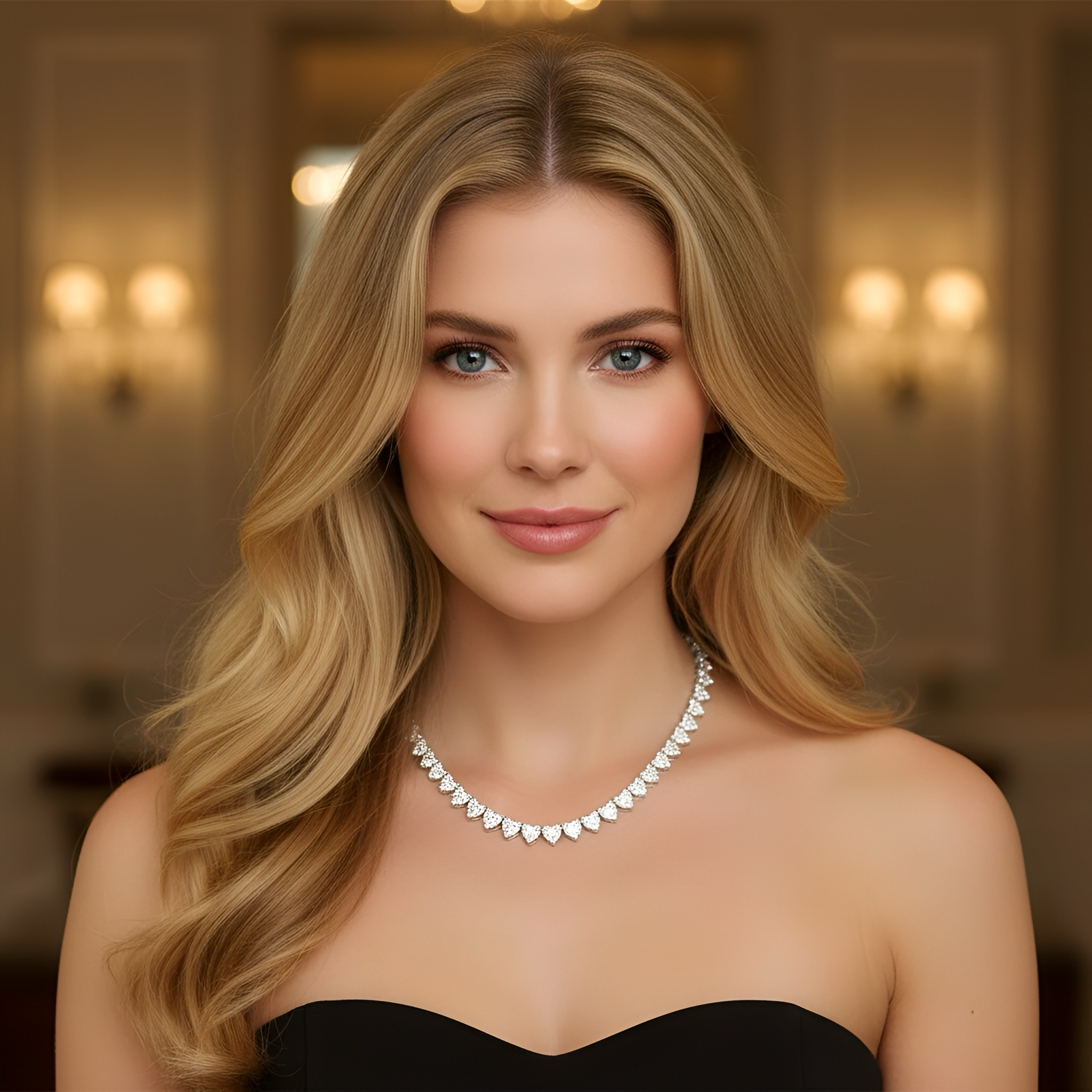 Tennis Necklace Heart shaped Platinum Plated