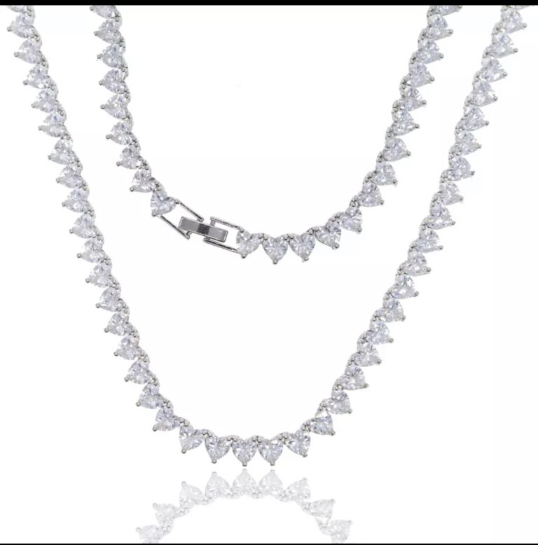 Tennis Necklace Heart shaped Platinum Plated - Image 3