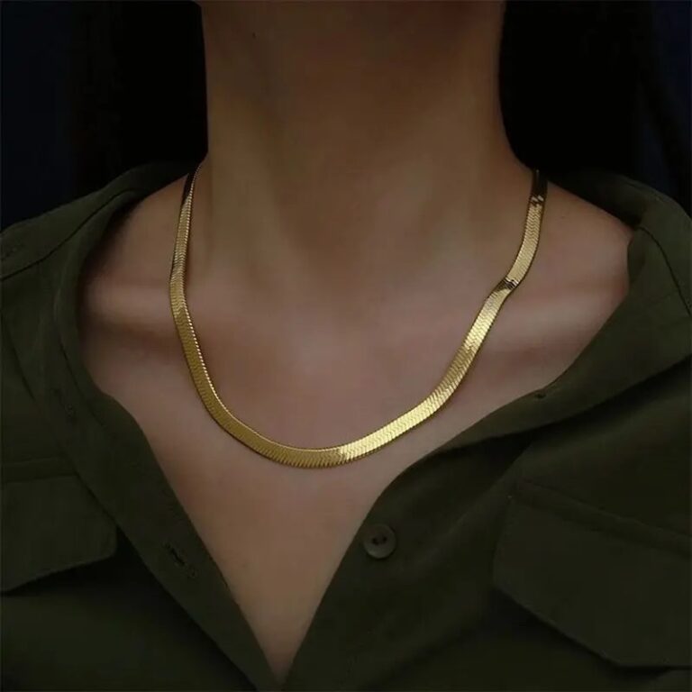 Luxe Gold Plated Herringbone Necklace - Image 6