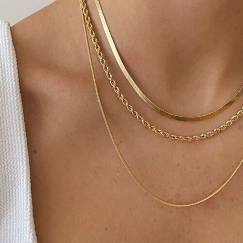 Luxe Gold Plated Herringbone Necklace - Image 5